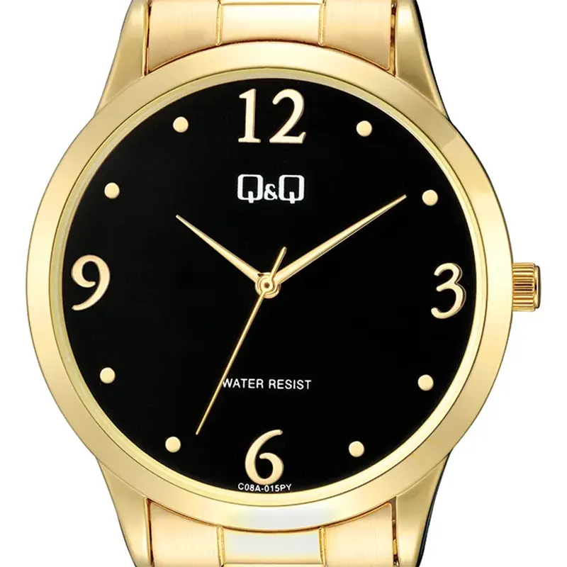 Q&Q Japan Quartz Black Dial Gold-tone Ladies Watch- C08A-015PY